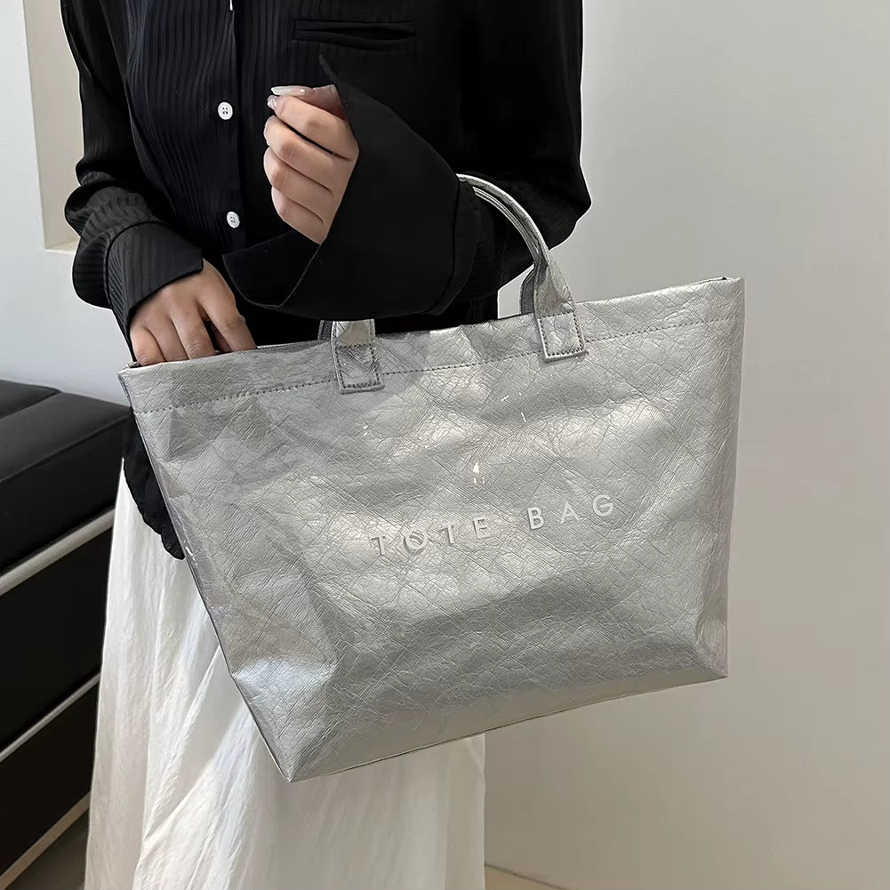 New Large Capacity Fashion Tote Bag PVC Waterproof Transparent Jelly Bag with Handles Trendy Vintage Casual Letter Print Handbag