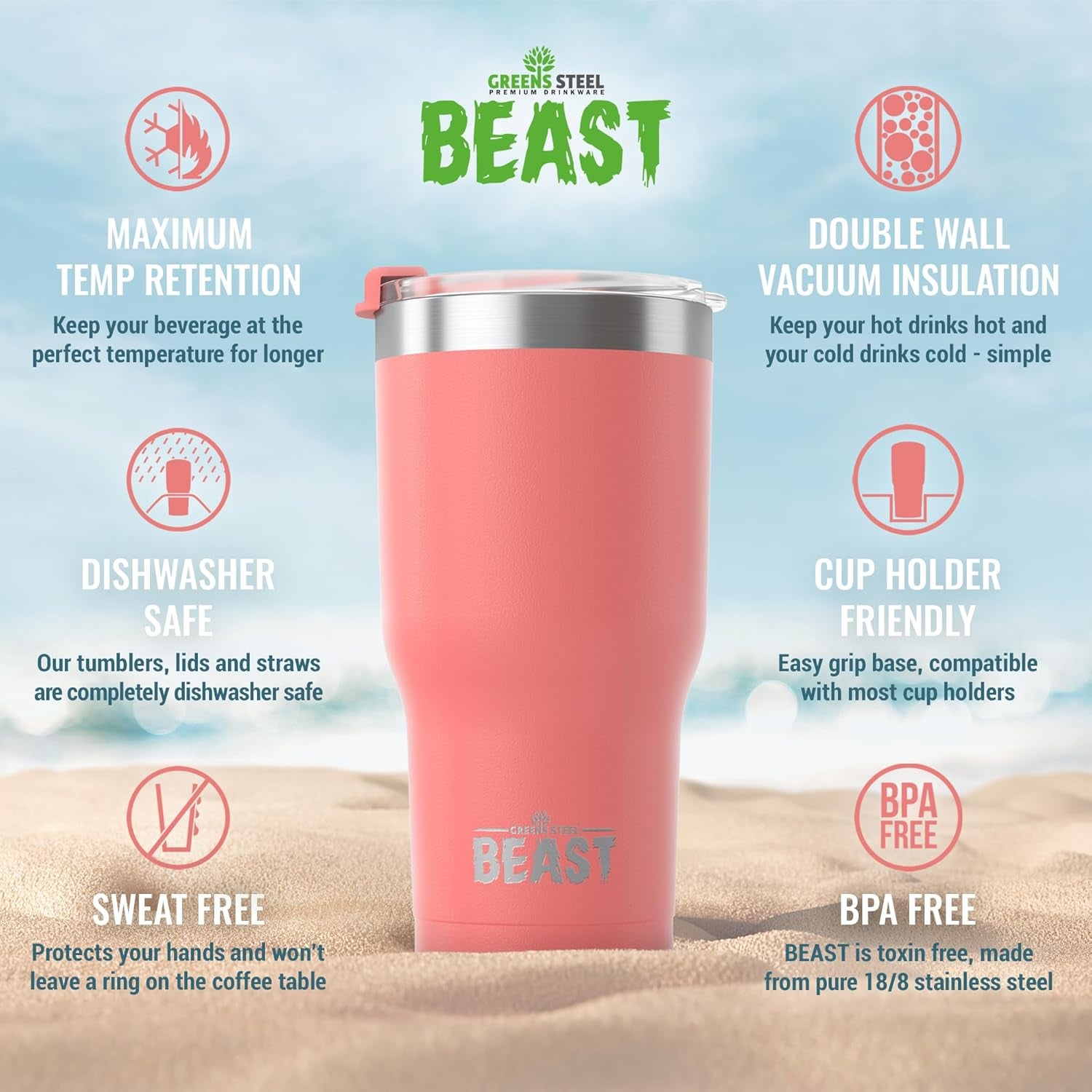 Beast 30 Oz Tumbler Stainless Steel Vacuum Insulated Coffee Ice Cup Double Wall Travel Flask (Blossom Pink)