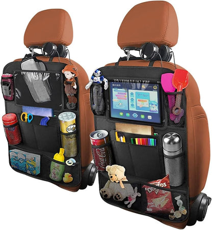 Backseat Car Organizer, Kick Mats Back Seat Protector with Touch Screen Tablet Holder, Back Seat Organizer for Kids, Travel Accessories with 9 Storage Pockets 2 Pack (Black)