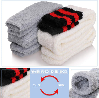 Women Fuzzy Socks 3 Pairs Knee High Fluffy Soft Warm Stocking Cozy Slipper Plush Winter Long Socks