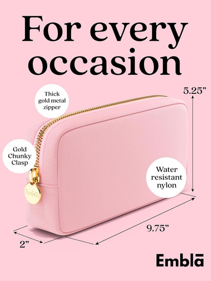 Makeup Bag Travel Cosmetics Pouch and Toiletry Bag, Nylon Zipper Pouch Purse, Cute Make up Organizer Storage Tote for Women Girls, Waterproof Travel Skincare Case, Small Makeup Bags, Ballet Pink