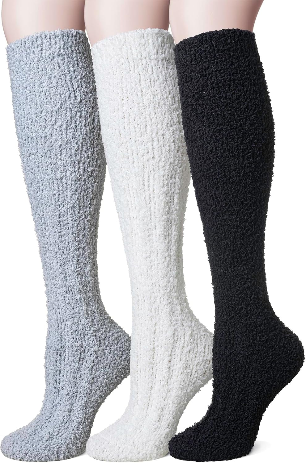 Women Fuzzy Socks 3 Pairs Knee High Fluffy Soft Warm Stocking Cozy Slipper Plush Winter Long Socks