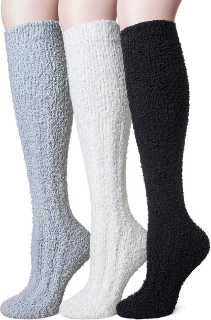 Women Fuzzy Socks 3 Pairs Knee High Fluffy Soft Warm Stocking Cozy Slipper Plush Winter Long Socks