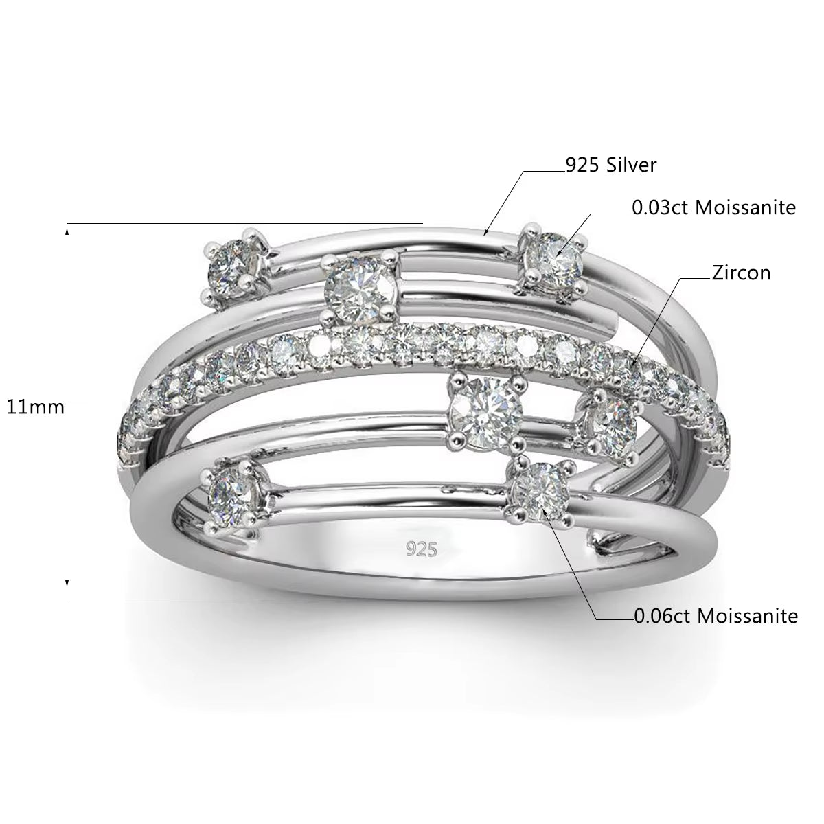 Brand Trendy Moissanite Ring Eternity Wedding Band Solid 925 Silver Rings for Women Jewelry Engagement Gift Dropship