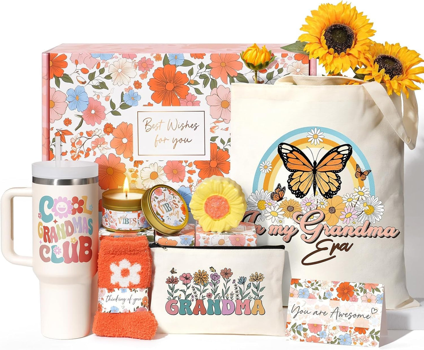 Christian Gifts for Women Faith, Religious Catholic Christmas Gifts for Women Mom Grandma Sister Coworker Inspirational Spiritual Sunflower Gift Birthday Gift for Woman with Makeup Bag 40 OZ Tumbler