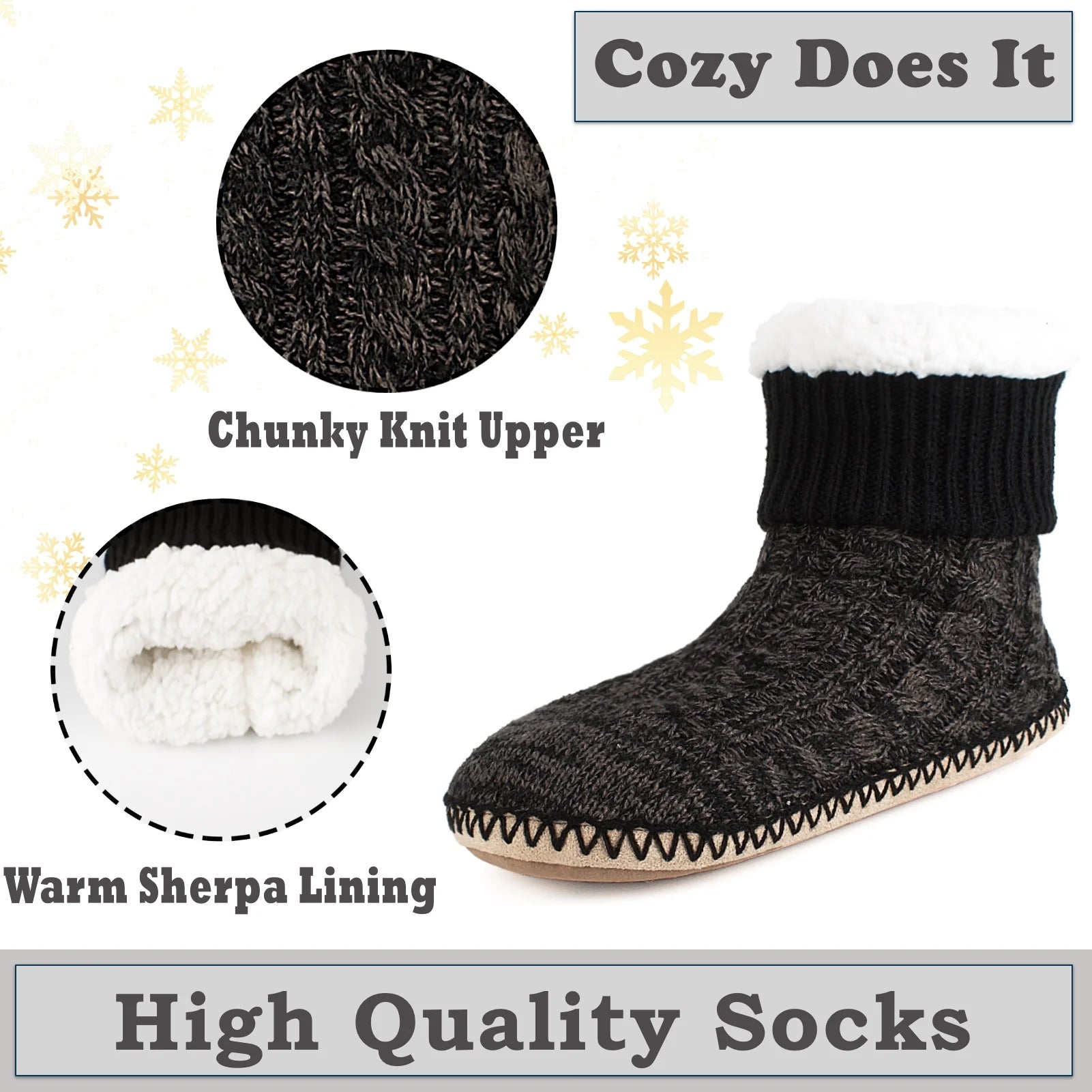 Men'S Slipper Socks Fleece Lined Non-Slip Soles, Winter Soft Thick Cozy Indoor Home Boots Anti-Skid Gripper Bottoms, Warm Fuzzy House Shoes, Christmas Gifts for Dad Grandpa Boyfriend, Size 12-13