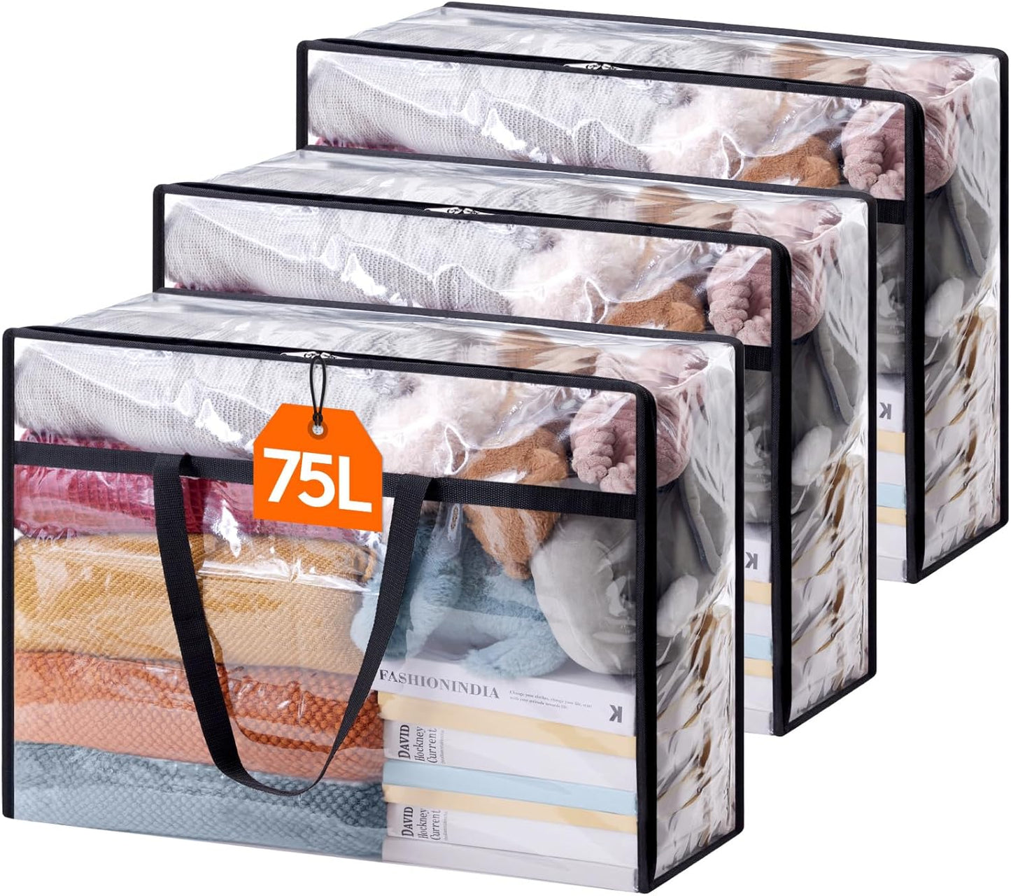 4 Pack Clear Clothes Storage Bags, 40L Plastic Blanket Storage Bag, Vinyl Foldable Moving Bags with Zipper, Closet Organizers and Storage Containers for Bedding, Duvet, Comforter