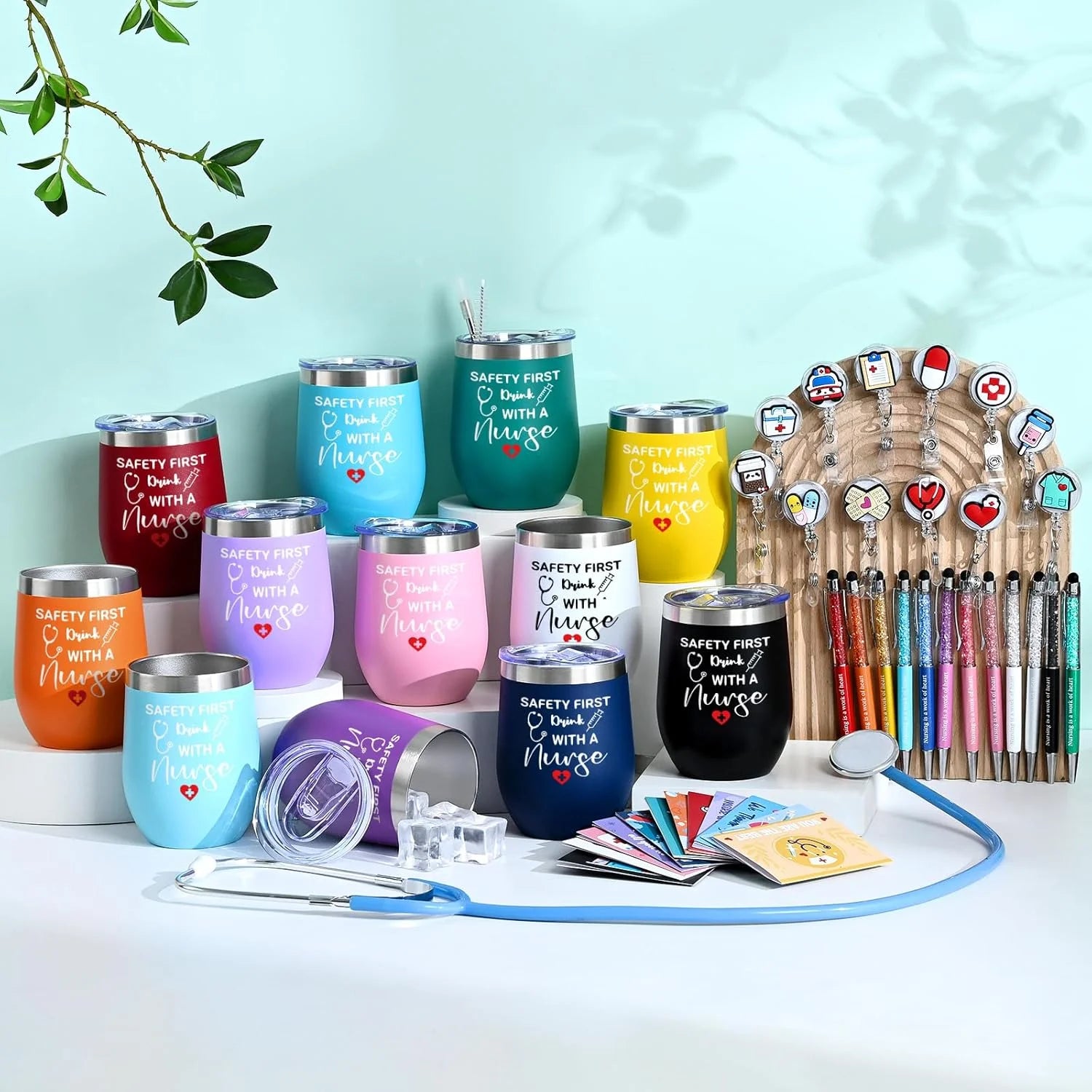 48 Pcs Nurses Week Gifts Bulk for Women Men, Nurse Appreciation Gifts Bulk, Nurses Graduation Gift, Nurse Practitioner Gift, Present for Murse Week Set of 12 Insulated Wine Tumbler