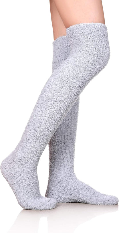 Women Fuzzy Socks 3 Pairs Knee High Fluffy Soft Warm Stocking Cozy Slipper Plush Winter Long Socks