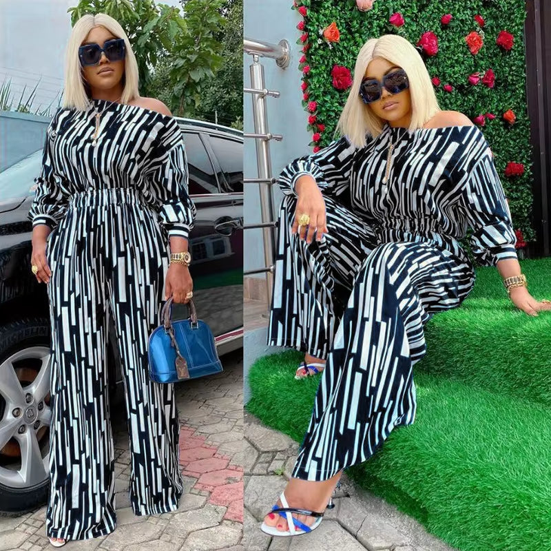 Plus Size Women Clothing Two Piece Set Long Sleeve Striped Tops and Pants Sets Loose Casual Sweat Suits Wholesale Dropshipping