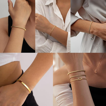 Dainty Gold Bracelets for Women - Trendy 14K Gold Bracelet Stack Set Non Tarnish