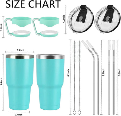 2 Pack 30 Oz Stainless Steel Tumblers with Lids Straws , Double Wall Travel Tumblers , Vacuum Insulated Coffee Cup , Mint