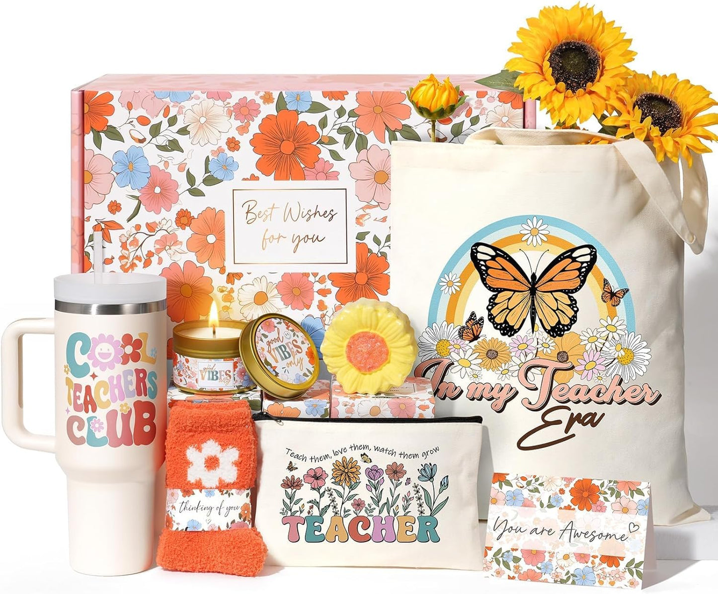 Christian Gifts for Women Faith, Religious Catholic Christmas Gifts for Women Mom Grandma Sister Coworker Inspirational Spiritual Sunflower Gift Birthday Gift for Woman with Makeup Bag 40 OZ Tumbler