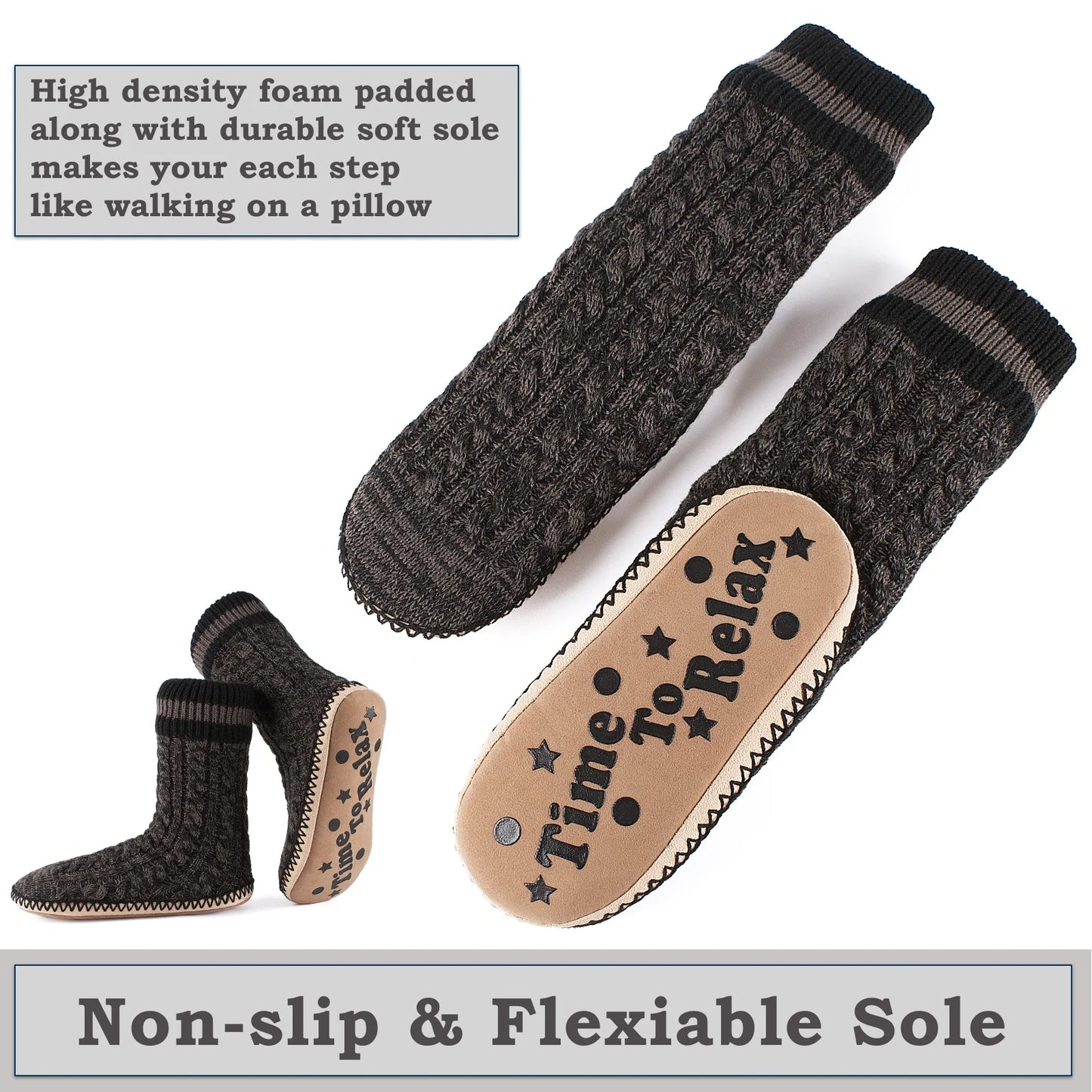 Men'S Slipper Socks Fleece Lined Non-Slip Soles, Winter Soft Thick Cozy Indoor Home Boots Anti-Skid Gripper Bottoms, Warm Fuzzy House Shoes, Christmas Gifts for Dad Grandpa Boyfriend, Size 12-13