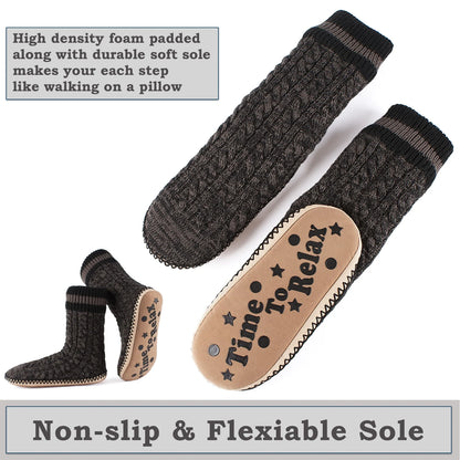 Men'S Slipper Socks Fleece Lined Non-Slip Soles, Winter Soft Thick Cozy Indoor Home Boots Anti-Skid Gripper Bottoms, Warm Fuzzy House Shoes, Christmas Gifts for Dad Grandpa Boyfriend, Size 12-13