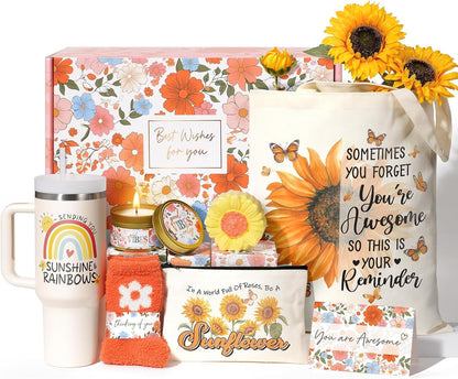 Christian Gifts for Women Faith, Religious Catholic Christmas Gifts for Women Mom Grandma Sister Coworker Inspirational Spiritual Sunflower Gift Birthday Gift for Woman with Makeup Bag 40 OZ Tumbler