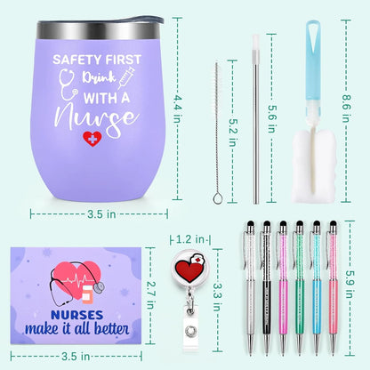 48 Pcs Nurses Week Gifts Bulk for Women Men, Nurse Appreciation Gifts Bulk, Nurses Graduation Gift, Nurse Practitioner Gift, Present for Murse Week Set of 12 Insulated Wine Tumbler
