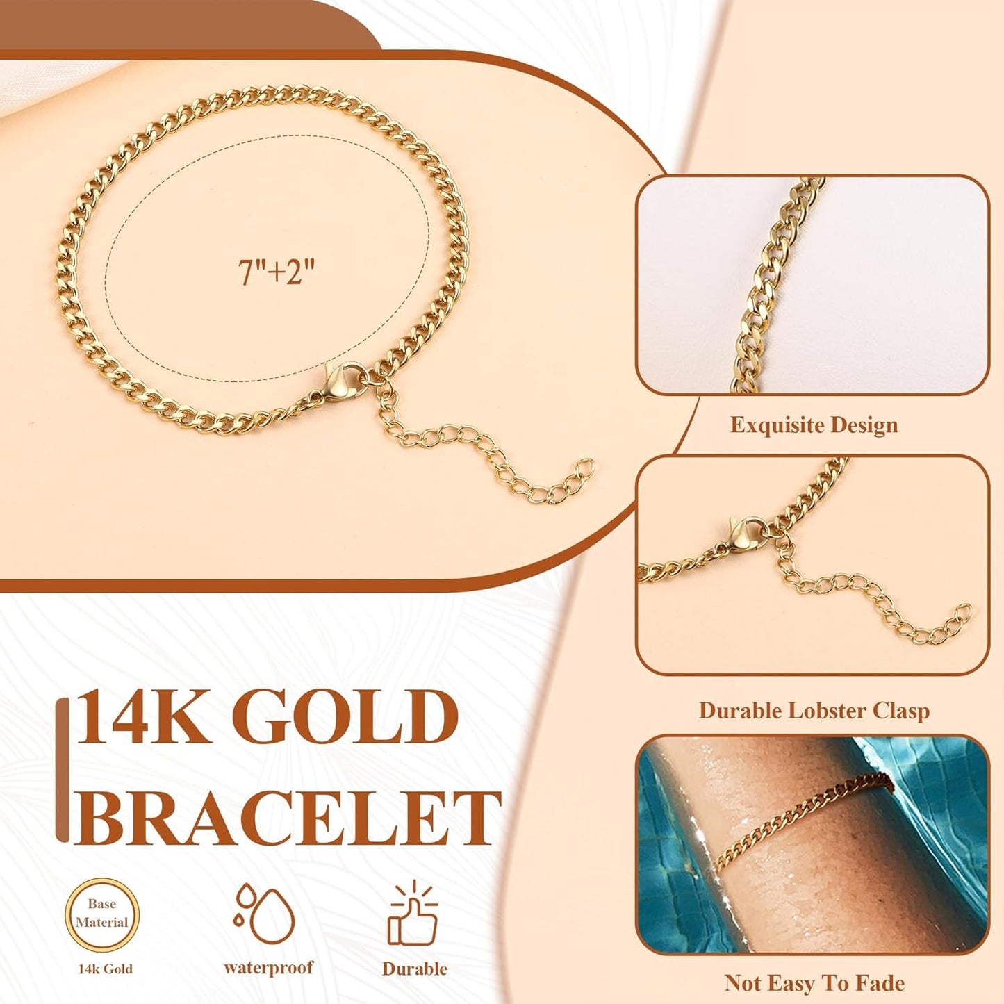 Dainty Gold Bracelets for Women - Trendy 14K Gold Bracelet Stack Set Non Tarnish