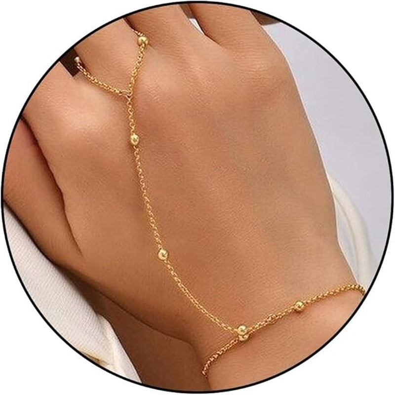 Hand Chain Bracelet Ring Bracelet Hand Chain Dainty 14K Gold Finger Ring Slave B