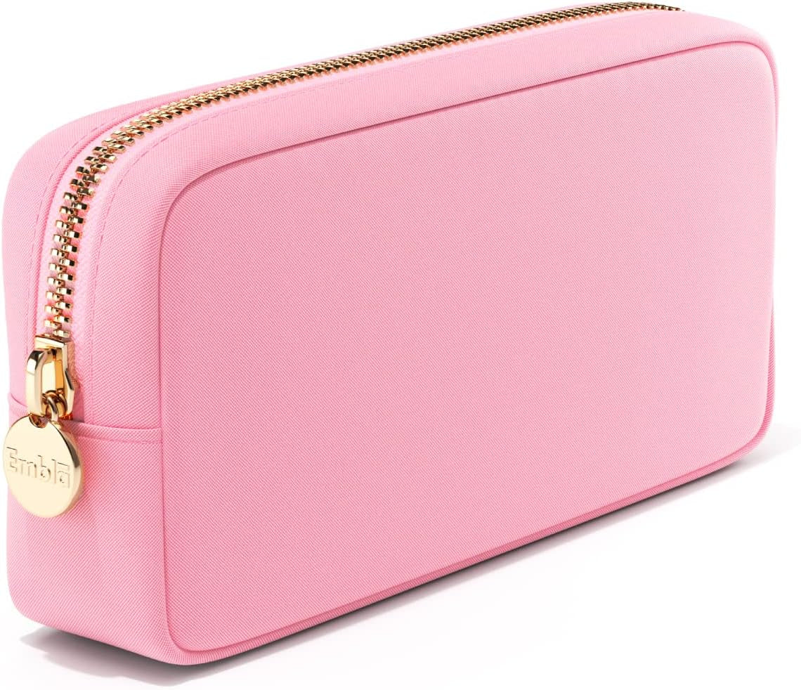 Makeup Bag Travel Cosmetics Pouch and Toiletry Bag, Nylon Zipper Pouch Purse, Cute Make up Organizer Storage Tote for Women Girls, Waterproof Travel Skincare Case, Small Makeup Bags, Ballet Pink