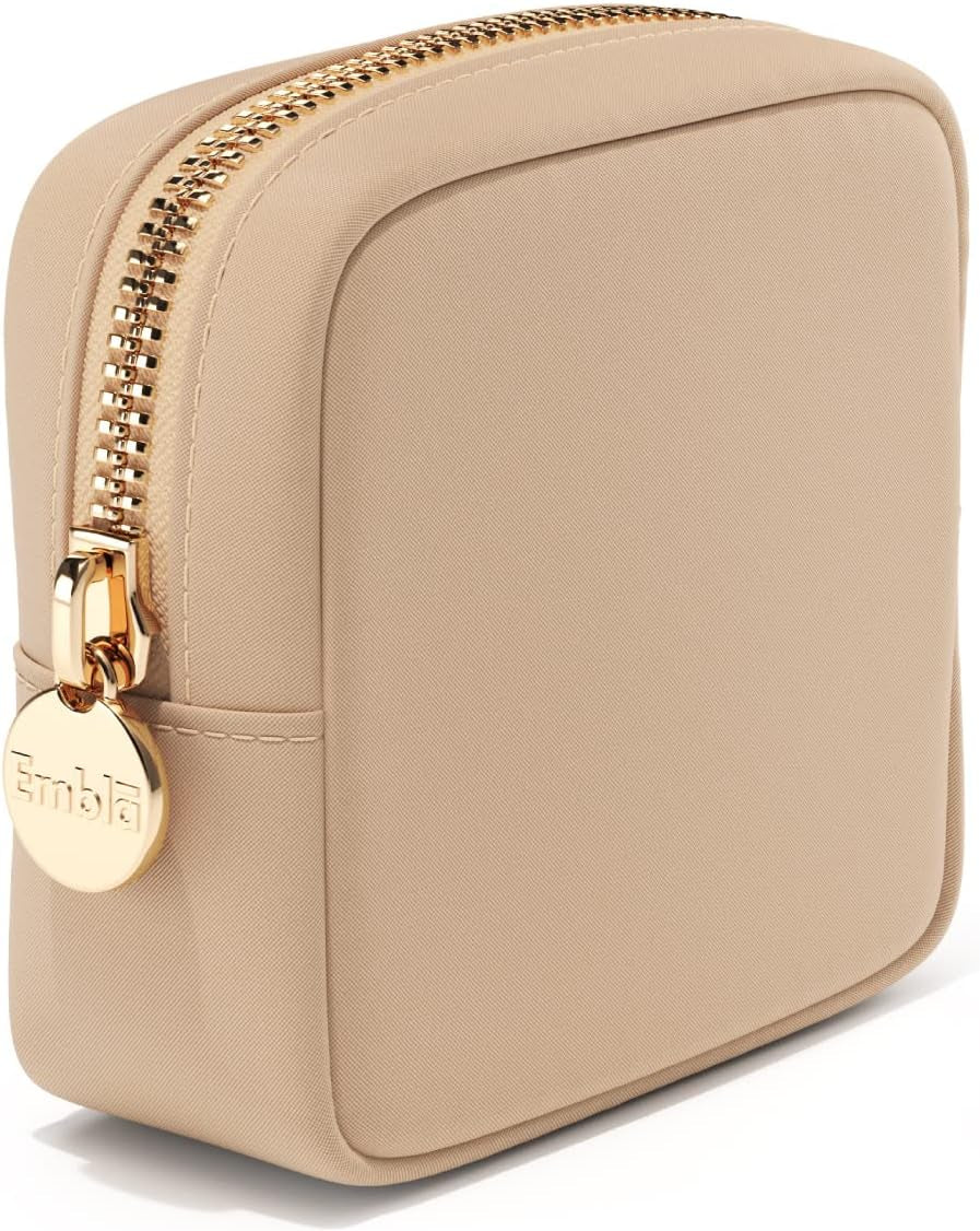 Makeup Bag Travel Cosmetics Pouch and Toiletry Bag, Nylon Zipper Pouch Purse, Cute Make up Organizer Storage Tote for Women Girls, Waterproof Travel Skincare Case, Small Makeup Bags, Ballet Pink