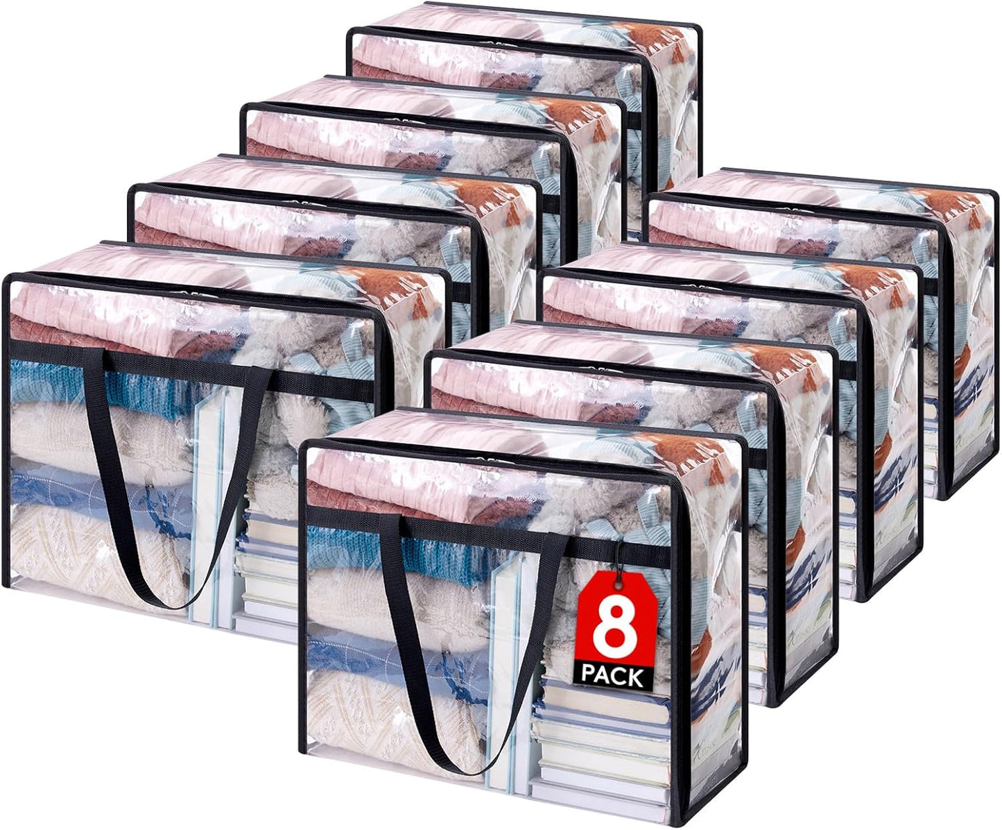 4 Pack Clear Clothes Storage Bags, 40L Plastic Blanket Storage Bag, Vinyl Foldable Moving Bags with Zipper, Closet Organizers and Storage Containers for Bedding, Duvet, Comforter