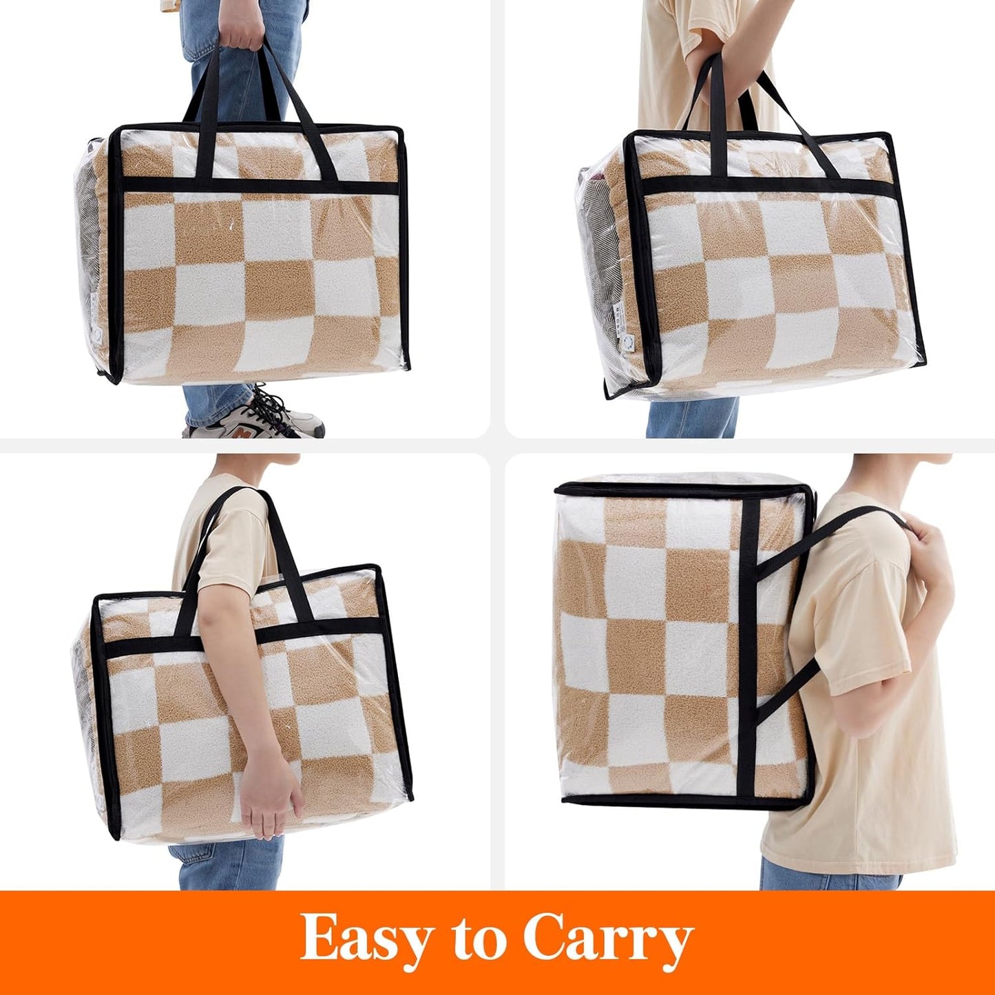 4 Pack Clear Clothes Storage Bags, 40L Plastic Blanket Storage Bag, Vinyl Foldable Moving Bags with Zipper, Closet Organizers and Storage Containers for Bedding, Duvet, Comforter