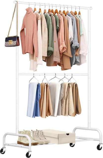 Heavy Duty Clothing Racks for Hanging Clothes Rack, 43" Wide Rolling Garment Rack Metal Clothing Hanger Rack with Wheels Wardrobe Rack for Coats, Shirts, Dress, (Black)