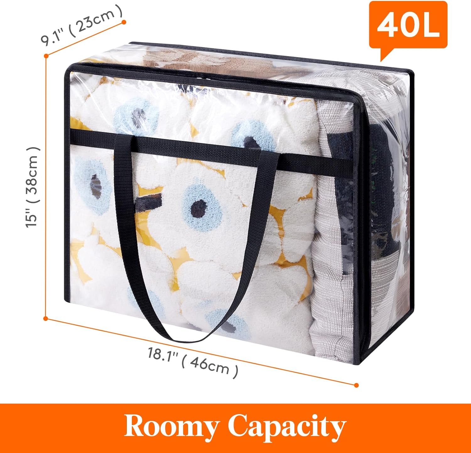 4 Pack Clear Clothes Storage Bags, 40L Plastic Blanket Storage Bag, Vinyl Foldable Moving Bags with Zipper, Closet Organizers and Storage Containers for Bedding, Duvet, Comforter