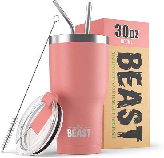 Beast 30 Oz Tumbler Stainless Steel Vacuum Insulated Coffee Ice Cup Double Wall Travel Flask (Blossom Pink)
