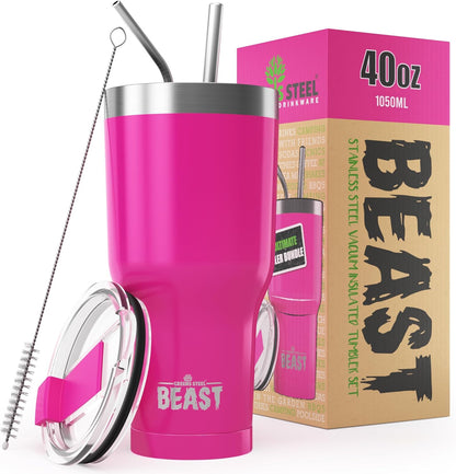 Beast 30 Oz Tumbler Stainless Steel Vacuum Insulated Coffee Ice Cup Double Wall Travel Flask (Blossom Pink)