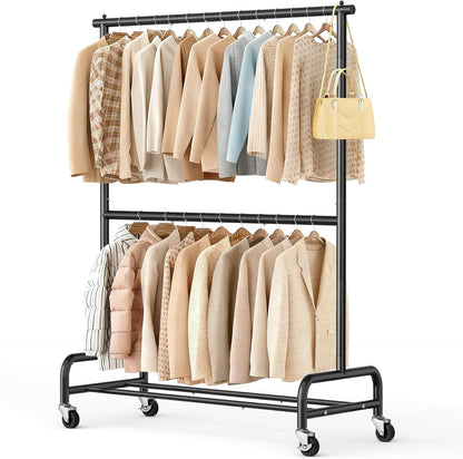 Heavy Duty Clothing Racks for Hanging Clothes Rack, 43" Wide Rolling Garment Rack Metal Clothing Hanger Rack with Wheels Wardrobe Rack for Coats, Shirts, Dress, (Black)