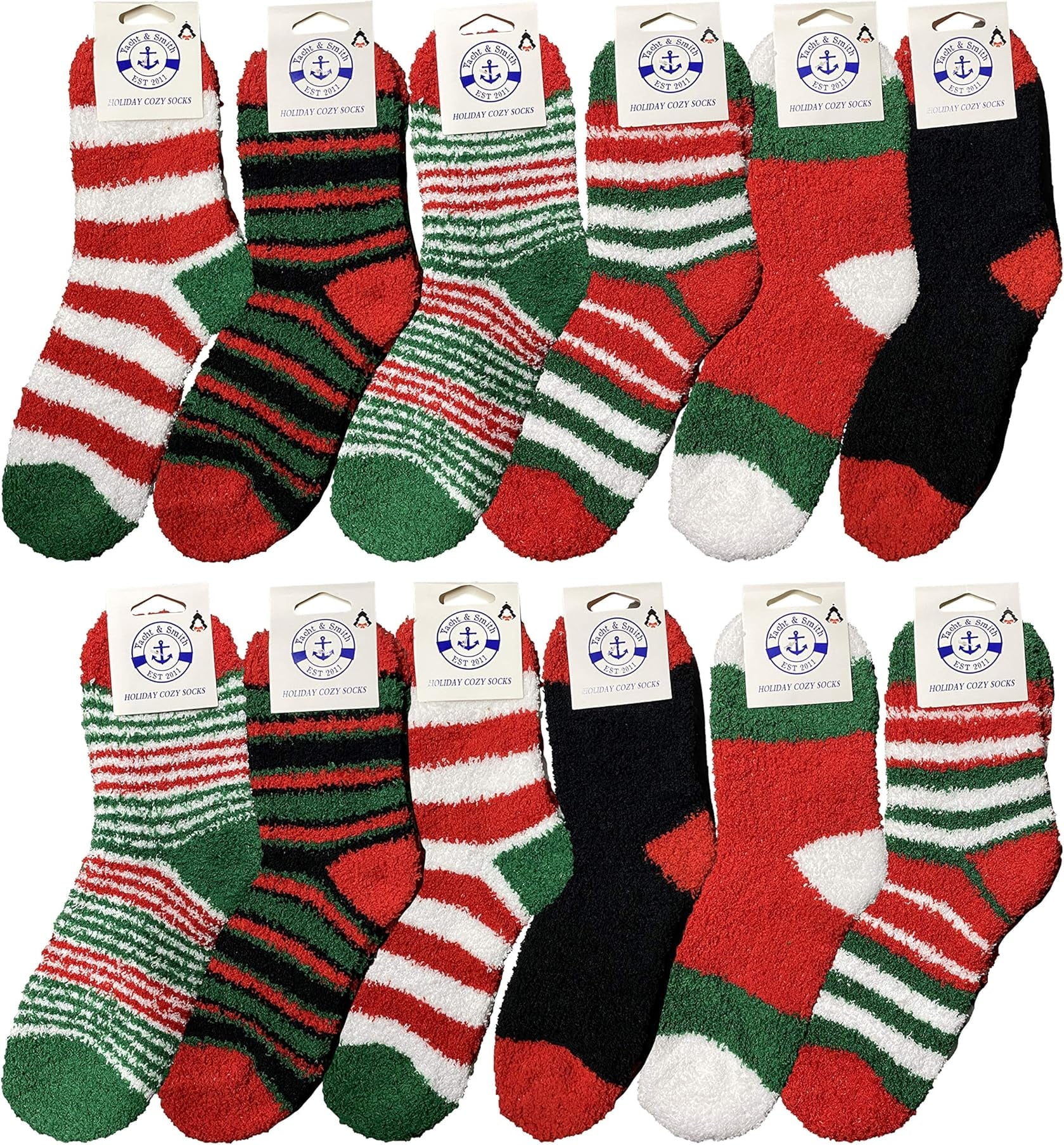 Women Fuzzy Socks Crew Socks, Warm Butter Soft (9-11) (12 Pack Assorted A)