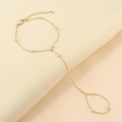 Hand Chain Bracelet Ring Bracelet Hand Chain Dainty 14K Gold Finger Ring Slave B
