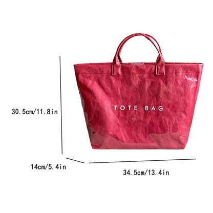 New Large Capacity Fashion Tote Bag PVC Waterproof Transparent Jelly Bag with Handles Trendy Vintage Casual Letter Print Handbag