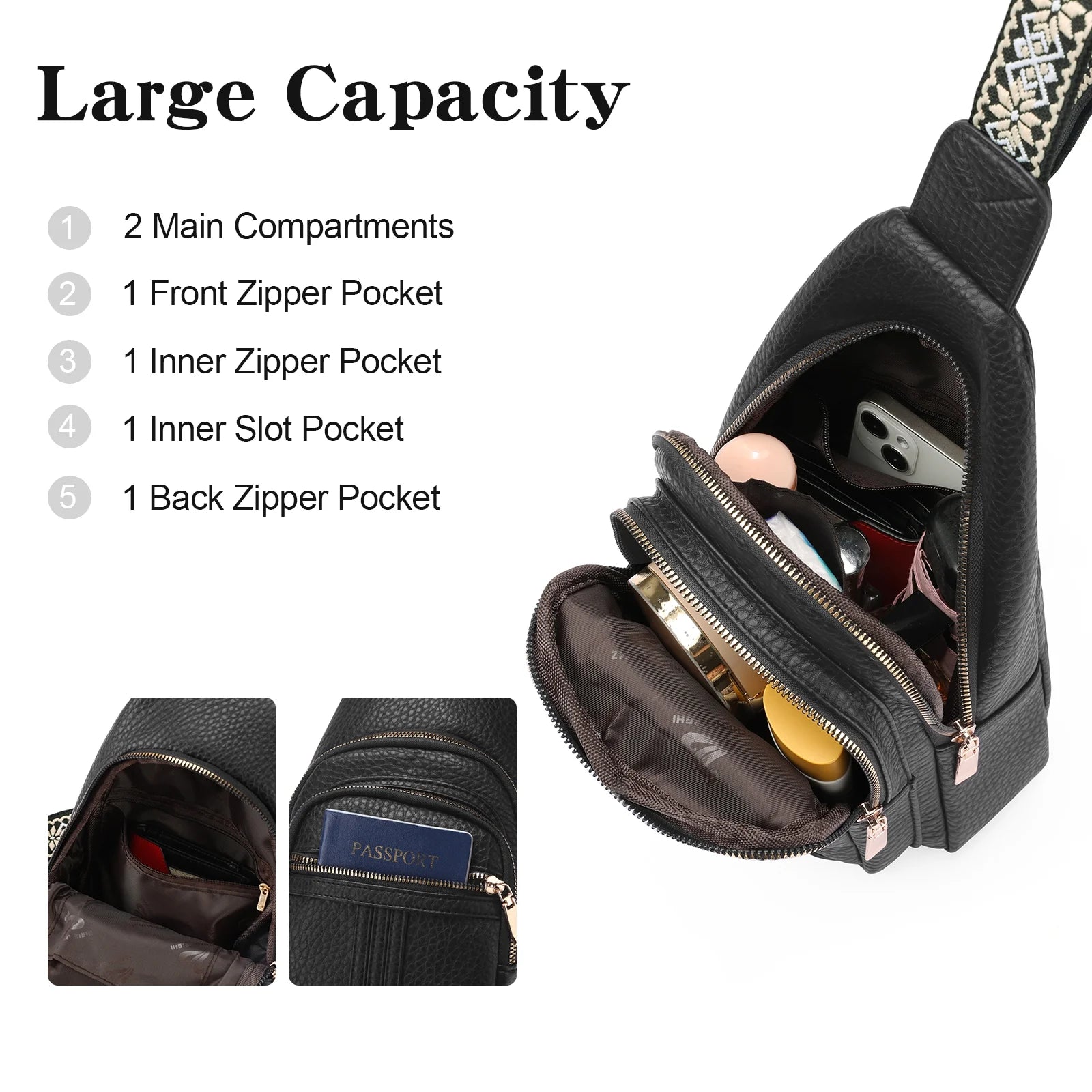 Crossbody Sling Bag for Women, Travel Leather Crossbody Bags Fanny Packs for Women Small Crossbody Purse Chest Bag