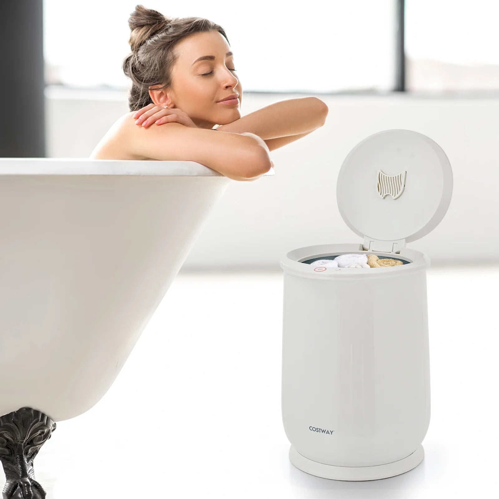 21L Large Capacity Towel Warmer with Flip-Top Lid Auto Shut off Fragrance Holder Grey