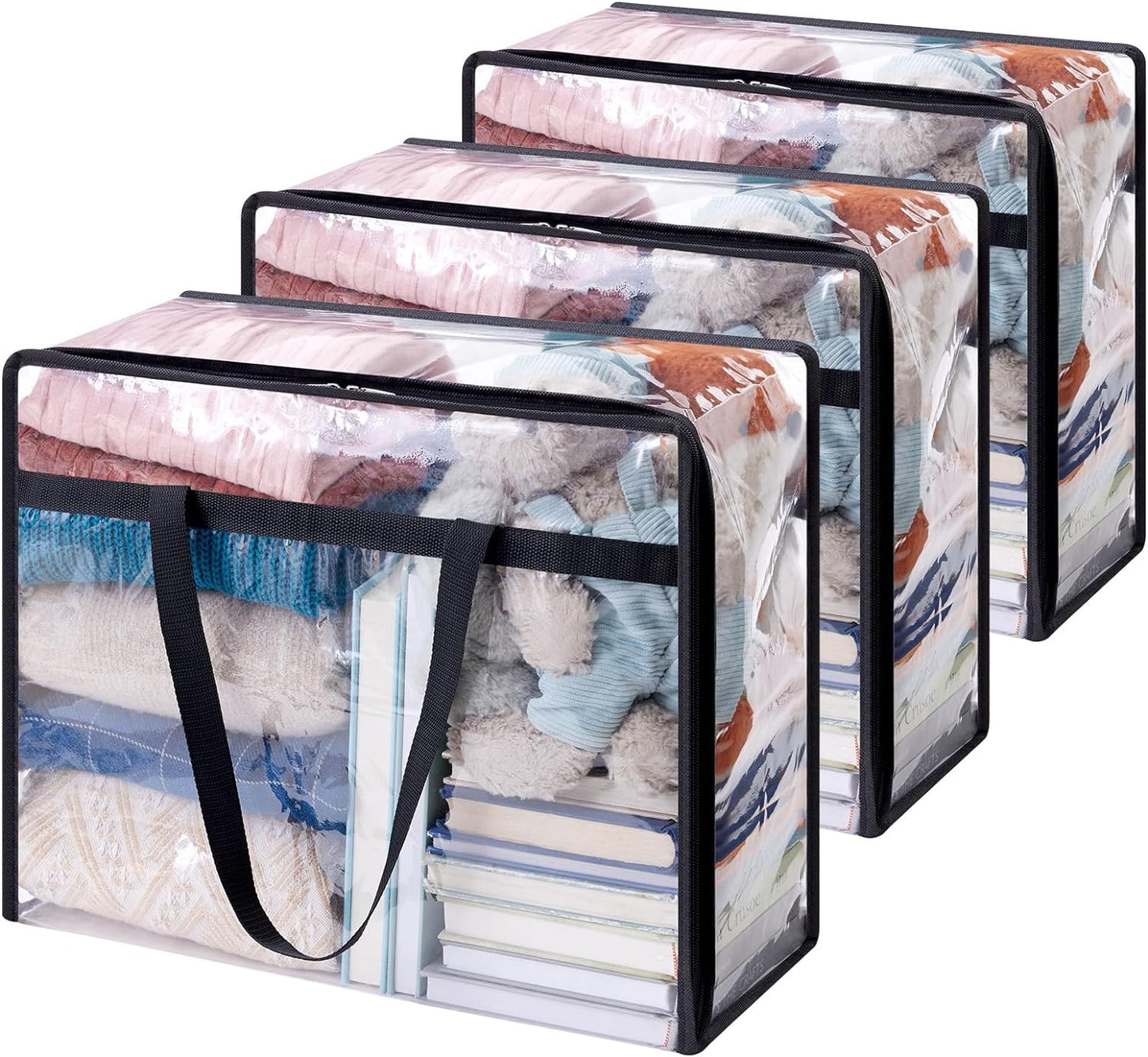 4 Pack Clear Clothes Storage Bags, 40L Plastic Blanket Storage Bag, Vinyl Foldable Moving Bags with Zipper, Closet Organizers and Storage Containers for Bedding, Duvet, Comforter