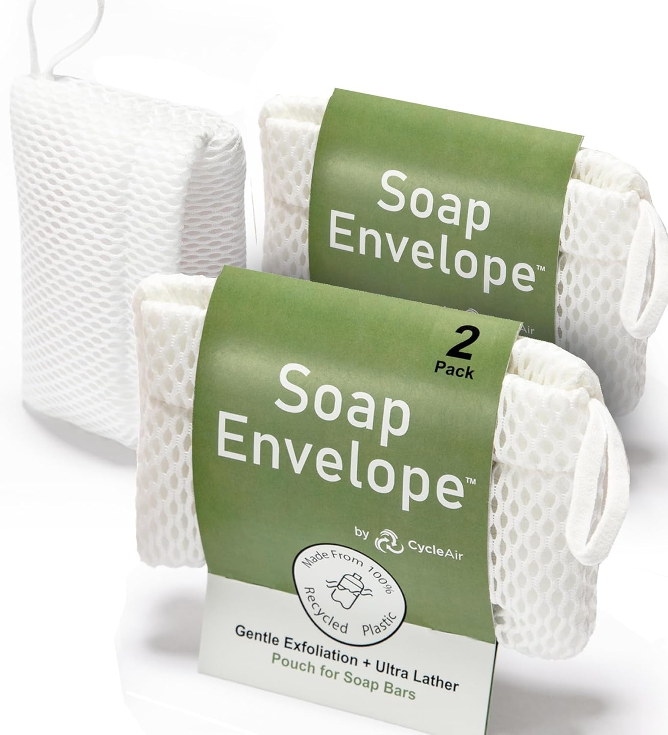 100% Recycled Soap Bag, Soap Saver Pouch for Bar Soap, Loofah Bath Scrubber for Bar Soap + Medium Exfoliator, Mesh Soap Bag, Soap Sock, Soap Pouch - 1 Pack