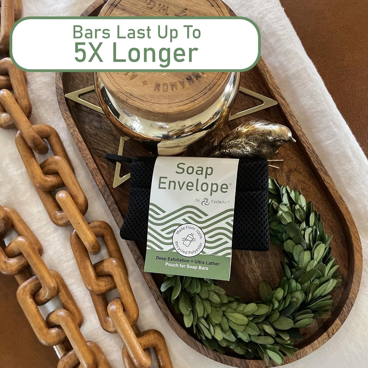 100% Recycled Soap Bag, Soap Saver Pouch for Bar Soap, Loofah Bath Scrubber for Bar Soap + Medium Exfoliator, Mesh Soap Bag, Soap Sock, Soap Pouch - 1 Pack