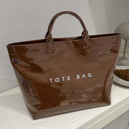 New Large Capacity Fashion Tote Bag PVC Waterproof Transparent Jelly Bag with Handles Trendy Vintage Casual Letter Print Handbag