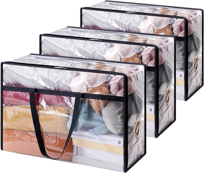 4 Pack Clear Clothes Storage Bags, 40L Plastic Blanket Storage Bag, Vinyl Foldable Moving Bags with Zipper, Closet Organizers and Storage Containers for Bedding, Duvet, Comforter