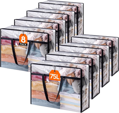 4 Pack Clear Clothes Storage Bags, 40L Plastic Blanket Storage Bag, Vinyl Foldable Moving Bags with Zipper, Closet Organizers and Storage Containers for Bedding, Duvet, Comforter