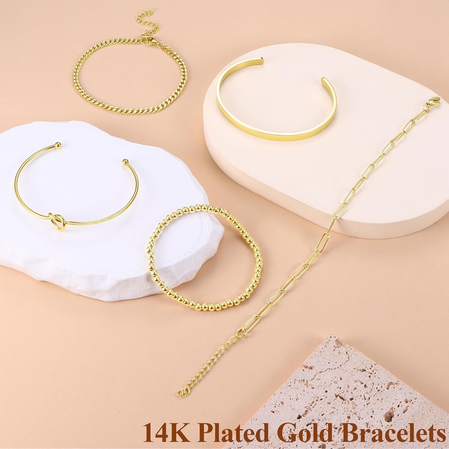 Dainty Gold Bracelets for Women - Trendy 14K Gold Bracelet Stack Set Non Tarnish