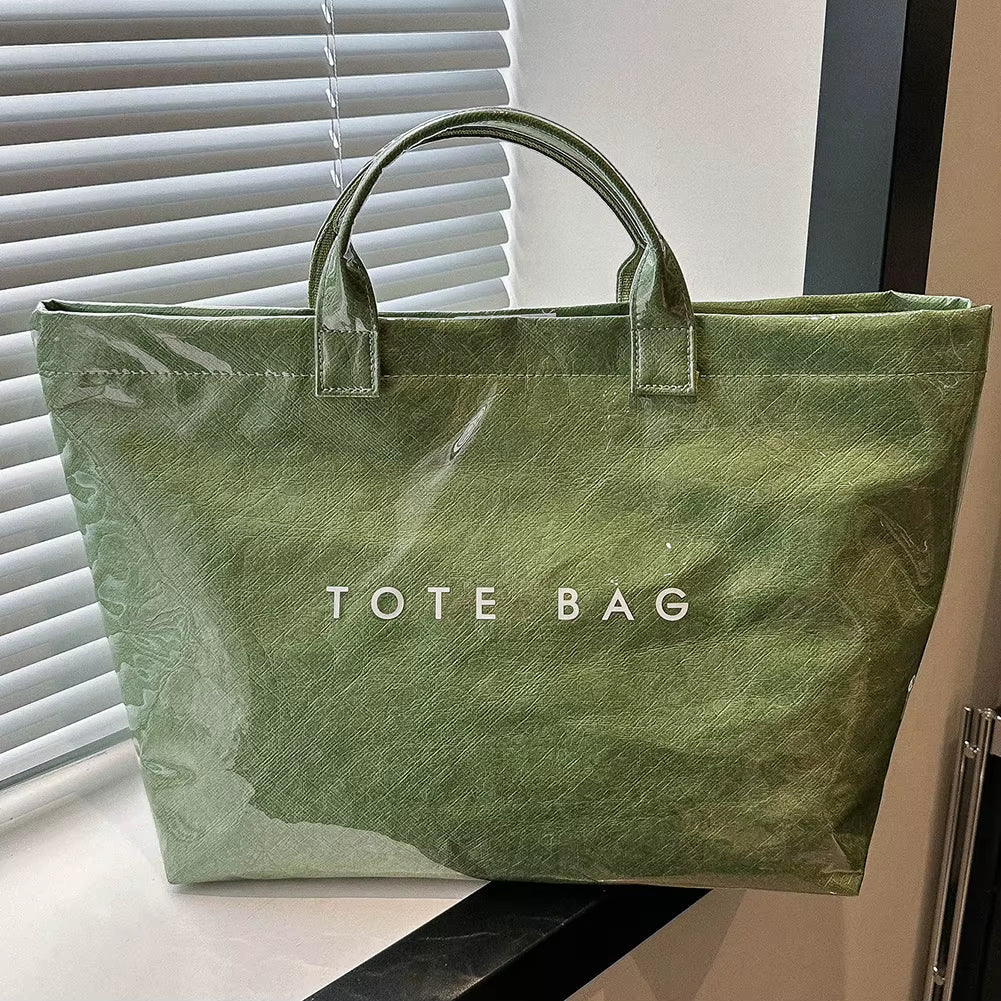 New Large Capacity Fashion Tote Bag PVC Waterproof Transparent Jelly Bag with Handles Trendy Vintage Casual Letter Print Handbag