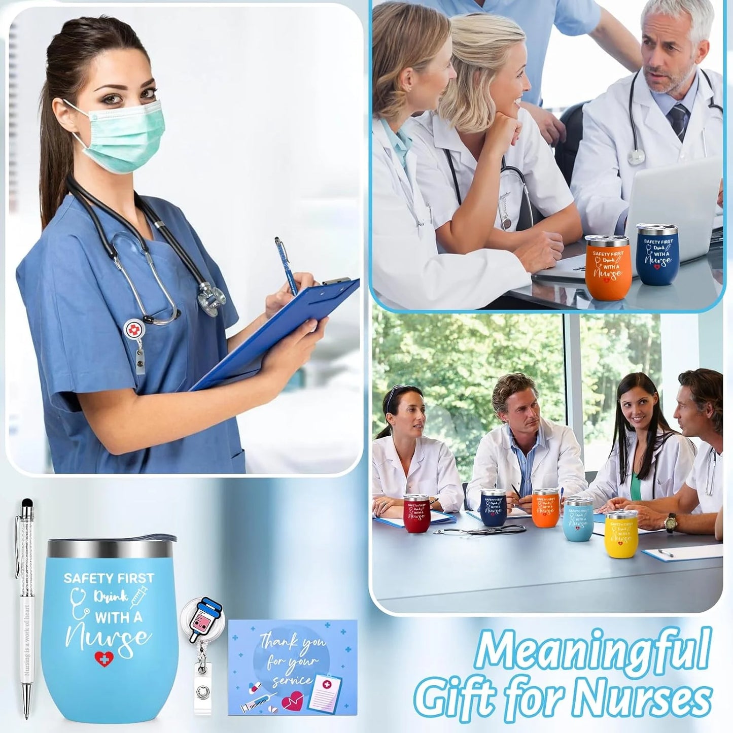 48 Pcs Nurses Week Gifts Bulk for Women Men, Nurse Appreciation Gifts Bulk, Nurses Graduation Gift, Nurse Practitioner Gift, Present for Murse Week Set of 12 Insulated Wine Tumbler