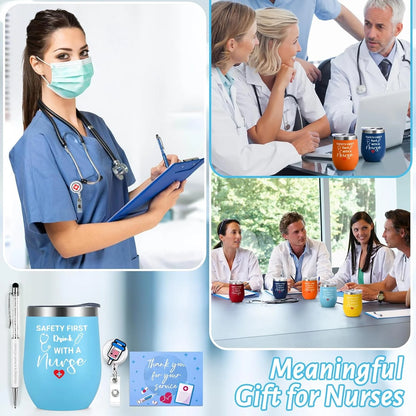 48 Pcs Nurses Week Gifts Bulk for Women Men, Nurse Appreciation Gifts Bulk, Nurses Graduation Gift, Nurse Practitioner Gift, Present for Murse Week Set of 12 Insulated Wine Tumbler
