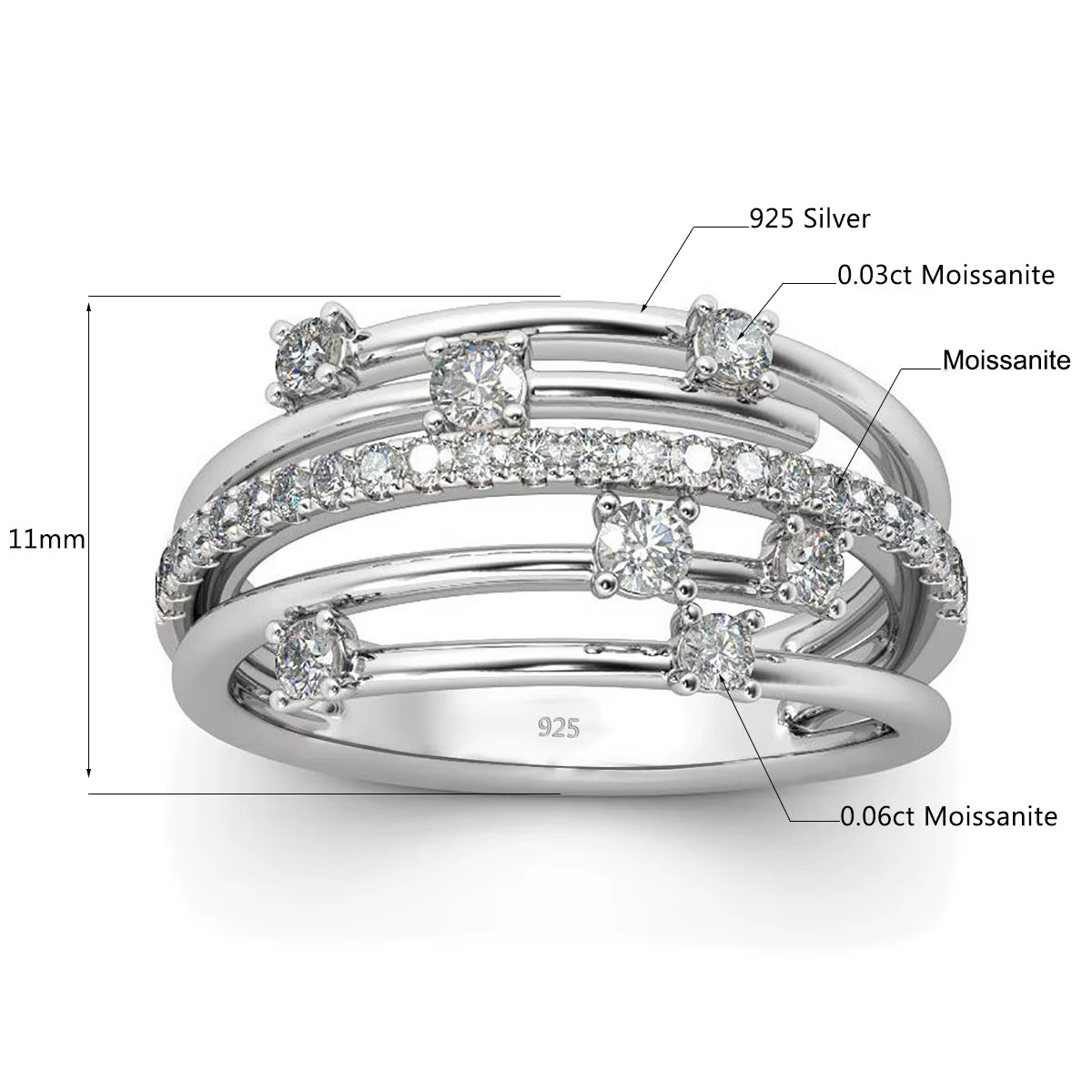 Brand Trendy Moissanite Ring Eternity Wedding Band Solid 925 Silver Rings for Women Jewelry Engagement Gift Dropship