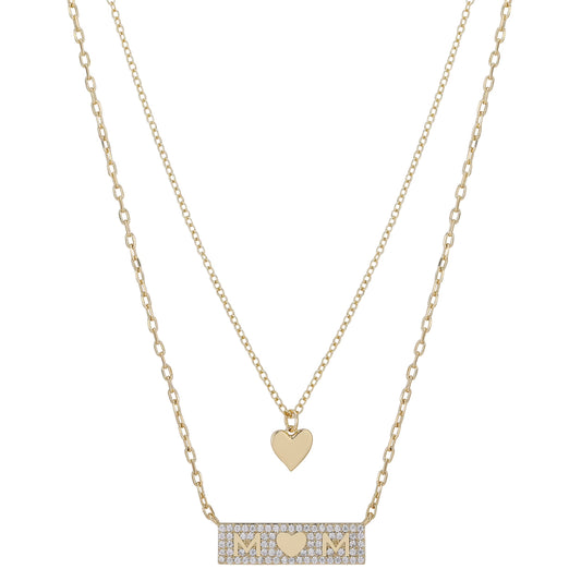 Women'S 14Kt Gold Flash Plated Cubic Zirconia Mom Layered Necklace, 16+2/18+2"