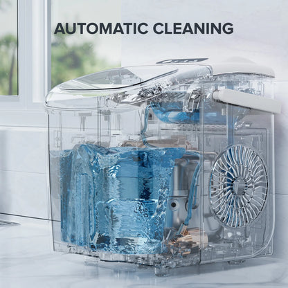 Countertop Ice Maker Machine 26Lbs/24H, 6 Mins/9 Bullets of Ice, Self-Cleaning, White